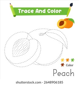 Handwriting Practice. Trace And Color The Peach Food Which Is Perfect. Vector Illustration shutter stock