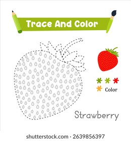 Handwriting Practice. Trace And Color The Strawberry Which Is Perfect. Vector Illustration