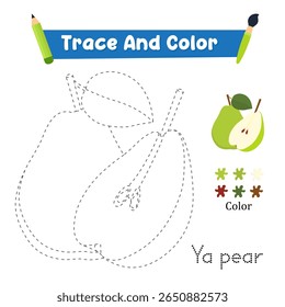 Handwriting Practice. Trace And Color The Ya pear Green Food Which Is Perfect. Vector Illustration