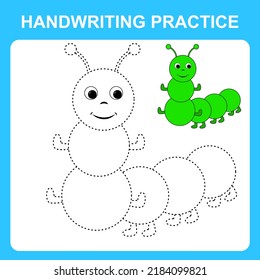 Handwriting practice. Trace the lines and color the caterpillar. Educational kids game, coloring book sheet, printable worksheet. Vector illustration