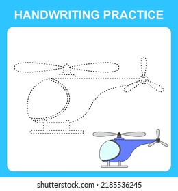 Handwriting practice. Trace the lines and color the helicopter. Educational kids game, coloring book sheet, printable worksheet. Vector illustration