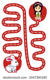 Handwriting practice trace the lines help cute rabbit move to the girl pet worksheet