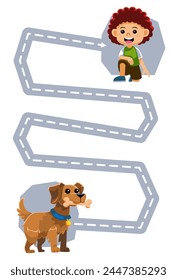 Handwriting practice trace the lines help cute dog move to the boy pet worksheet