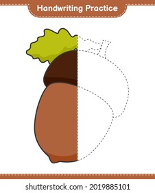 Handwriting practice. Tracing lines of Acorn. Educational children game, printable worksheet, vector illustration