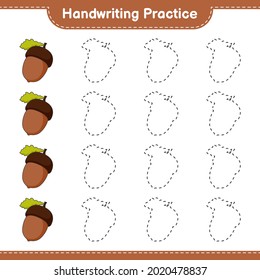 Handwriting practice. Tracing lines of Acorn. Educational children game, printable worksheet, vector illustration