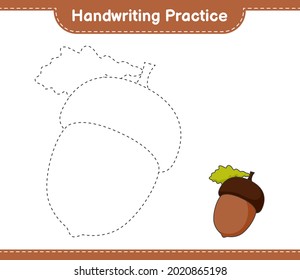 Práctica de escritura a mano. Rastreo de líneas de Acorn. Juego infantil educativo, hoja de cálculo imprimible, ilustración vectorial