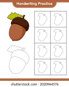 Handwriting practice. Tracing lines of Acorn. Educational children game, printable worksheet, vector illustration