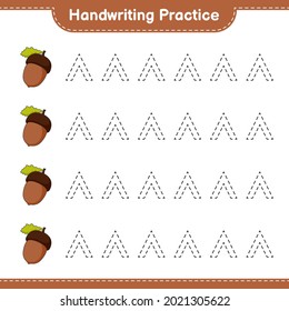 Handwriting practice. Tracing lines of Acorn. Educational children game, printable worksheet, vector illustration