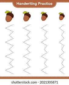Handwriting practice. Tracing lines of Acorn. Educational children game, printable worksheet, vector illustration