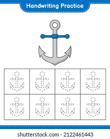 Handwriting practice. Tracing lines of Anchor. Educational children game, printable worksheet, vector illustration