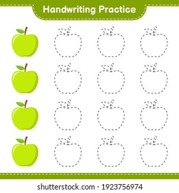 Handwriting practice. Tracing lines of Apple. Educational children game, printable worksheet, vector illustration