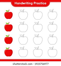 Práctica de escritura a mano. Rastreo de líneas de Apple. Juego infantil educativo, hoja de cálculo imprimible, ilustración vectorial
