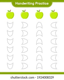 Handwriting practice. Tracing lines of Apple. Educational children game, printable worksheet, vector illustration