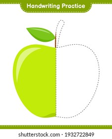 Handschriftübungen. Rennstrecken von Apple. Kinderspiel, druckbares Arbeitsblatt, Vektorgrafik