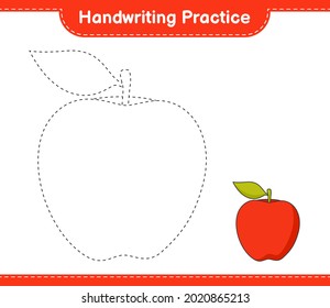 Práctica de escritura a mano. Rastreo de líneas de Apple. Juego infantil educativo, hoja de cálculo imprimible, ilustración vectorial