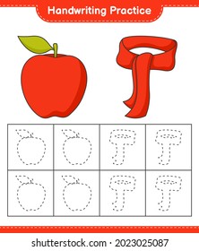 Handwriting practice. Tracing lines of Apple and Scarf. Educational children game, printable worksheet, vector illustration