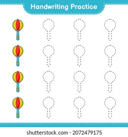 Práctica de escritura a mano. Rastreo de líneas de Baby Rattle. Juego infantil educativo, hoja de cálculo imprimible, ilustración vectorial
