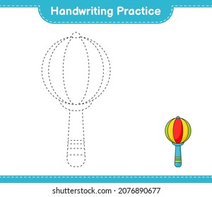 Handwriting practice. Tracing lines of Baby Rattle. Educational children game, printable worksheet, vector illustration