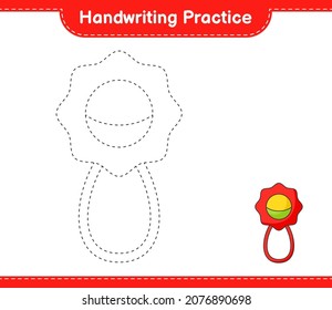 Handwriting practice. Tracing lines of Baby Rattle. Educational children game, printable worksheet, vector illustration