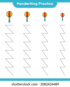 Handwriting practice. Tracing lines of Baby Rattle. Educational children game, printable worksheet, vector illustration