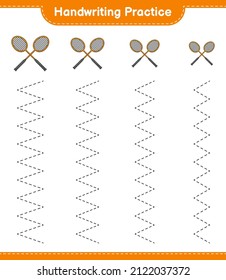 Handwriting practice. Tracing lines of Badminton Rackets. Educational children game, printable worksheet, vector illustration