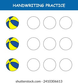 Handwriting practice. Tracing lines of Ball. Educational children game, printable worksheet, vector illustration
