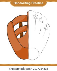 Handwriting practice. Tracing lines of Baseball Glove. Educational children game, printable worksheet, vector illustration