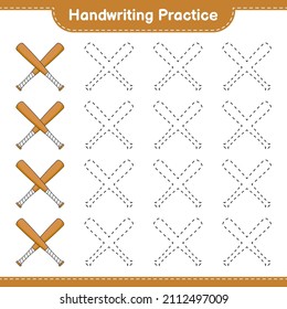 Handwriting practice. Tracing lines of Baseball Bat. Educational children game, printable worksheet, vector illustration