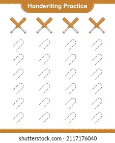 Handwriting practice. Tracing lines of Baseball Bat. Educational children game, printable worksheet, vector illustration