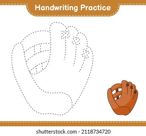 Handwriting practice. Tracing lines of Baseball Glove. Educational children game, printable worksheet, vector illustration