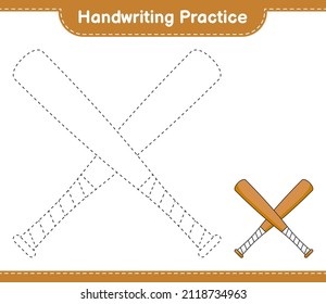 Handwriting practice. Tracing lines of Baseball Bat. Educational children game, printable worksheet, vector illustration