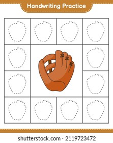 Handwriting practice. Tracing lines of Baseball Glove. Educational children game, printable worksheet, vector illustration