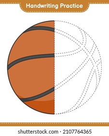 Handwriting practice. Tracing lines of Basketball. Educational children game, printable worksheet, vector illustration