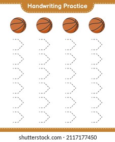 Handwriting practice. Tracing lines of Basketball. Educational children game, printable worksheet, vector illustration