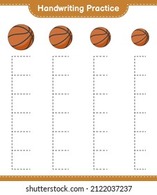 Handwriting practice. Tracing lines of Basketball. Educational children game, printable worksheet, vector illustration