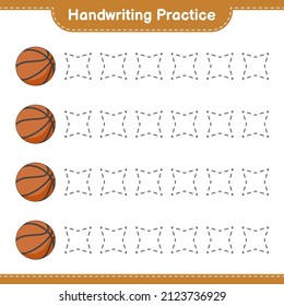 Handwriting practice. Tracing lines of Basketball. Educational children game, printable worksheet, vector illustration