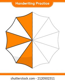 Handschriftübungen. Trainingslinien des Beach Umbrella. Kinderspiel, druckbares Arbeitsblatt, Vektorgrafik