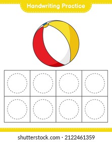 Handschriftübungen. Trainingslinien des Beach Ball. Kinderspiel, druckbares Arbeitsblatt, Vektorgrafik