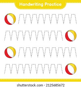 Handwriting practice. Tracing lines of Beach Ball. Educational children game, printable worksheet, vector illustration
