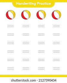 Handwriting practice. Tracing lines of Beach Ball. Educational children game, printable worksheet, vector illustration