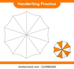 Handwriting practice. Tracing lines of Beach Umbrella. Educational children game, printable worksheet, vector illustration