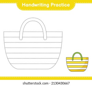 Handwriting practice. Tracing lines of Beach Bag. Educational children game, printable worksheet, vector illustration