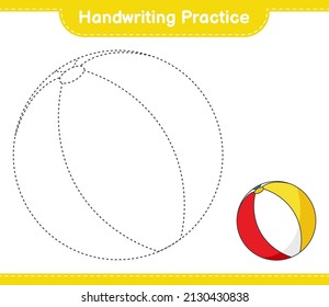 Handwriting practice. Tracing lines of Beach Ball. Educational children game, printable worksheet, vector illustration