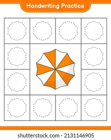 Handwriting practice. Tracing lines of Beach Umbrella. Educational children game, printable worksheet, vector illustration