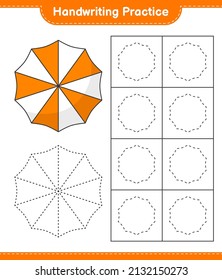 Handwriting practice. Tracing lines of Beach Umbrella. Educational children game, printable worksheet, vector illustration