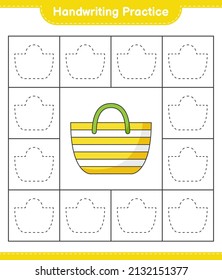 Handwriting practice. Tracing lines of Beach Bag. Educational children game, printable worksheet, vector illustration