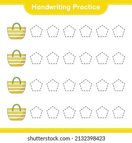 Handwriting practice. Tracing lines of Beach Bag. Educational children game, printable worksheet, vector illustration
