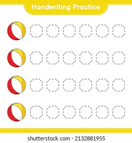 Handwriting practice. Tracing lines of Beach Ball. Educational children game, printable worksheet, vector illustration
