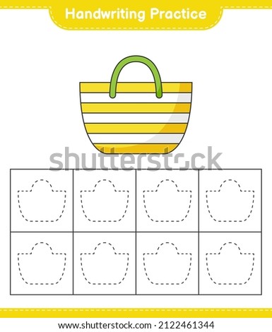 Handwriting practice. Tracing lines of Beach Bag. Educational children game, printable worksheet, vector illustration
