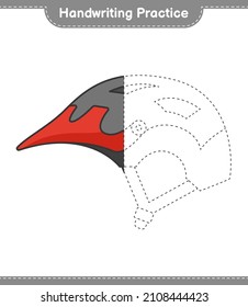 Handwriting practice. Tracing lines of Bicycle Helmet. Educational children game, printable worksheet, vector illustration